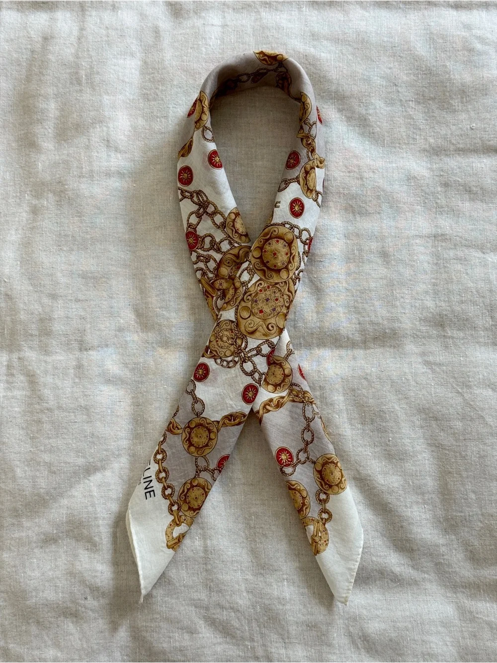 Vintage Celine Chain Medallion Print Cotton Bandana Scarf Made in Japan - Picture 12 of 12